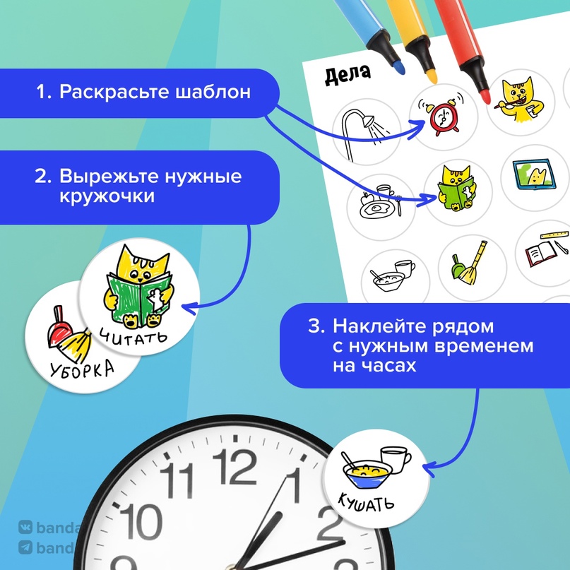 Пример использования настенных часов для наглядного планирования детских дел